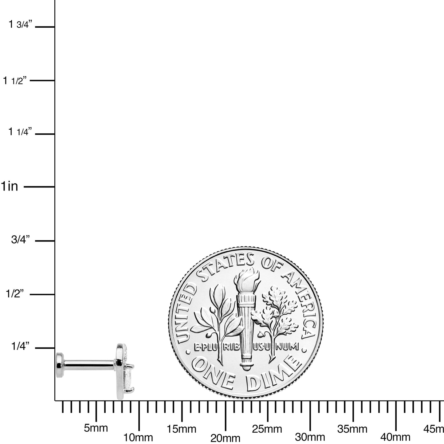 16G 1/4 Clear CZ Gem Airy Heart Internally Threaded Labret