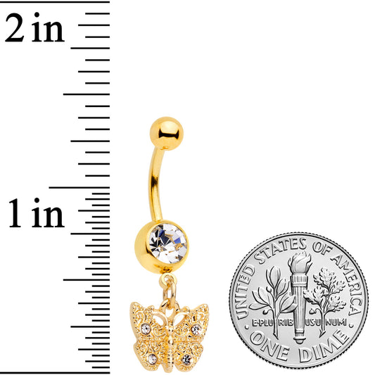 Gold Tone Clear Gem Baroque Butterfly Dangle Belly Ring