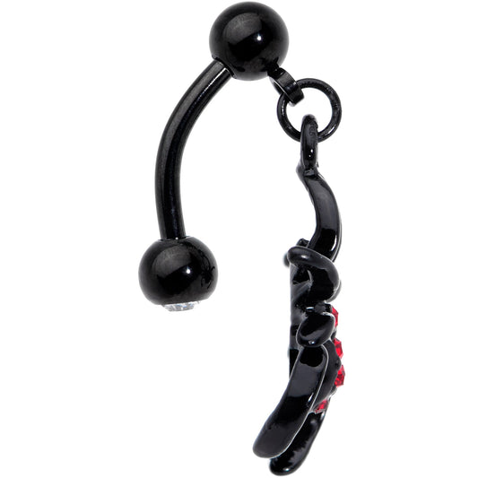 Red Gem Black Widow Spider Halloween Dangle Top Mount Belly Ring