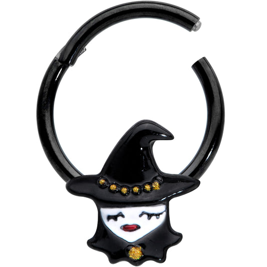 16G 3/8 Black Goth Witch Halloween Hinged Segment Ring