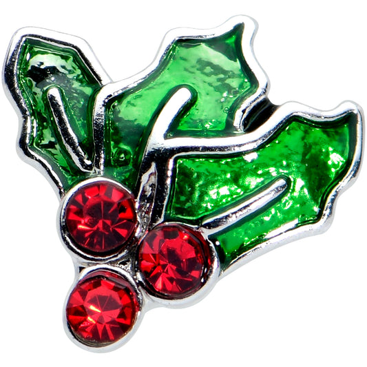 16G 1/4 Red Gem Holly Berry Christmas Holiday Labret Tragus