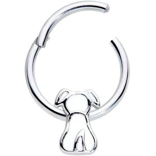 16G 3/8 White Sitting Dog Hinged Segment Ring