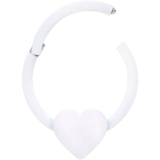 18G 3/8 White Matte Little Heart Hinged Segment Ring