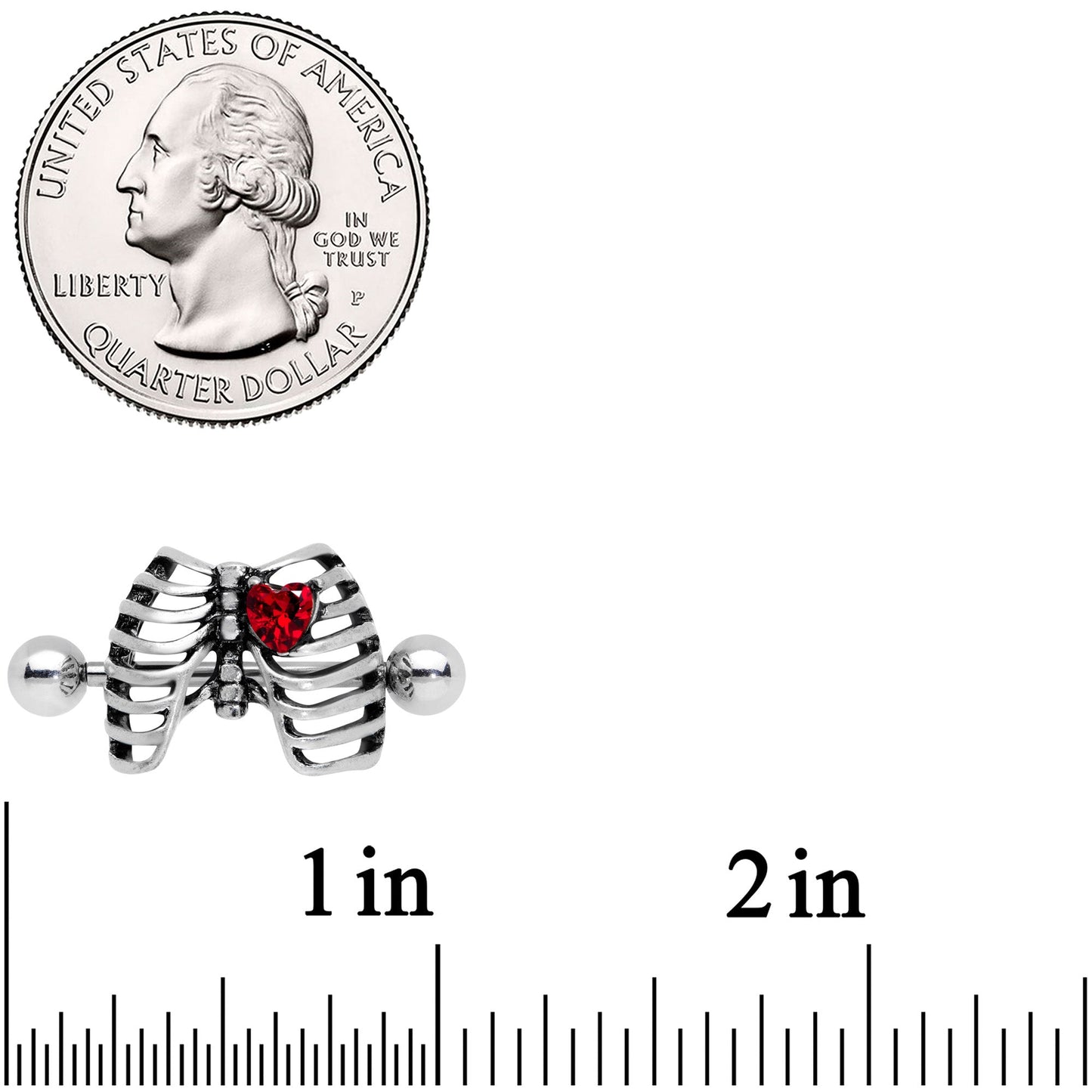 14G 9/16 Red CZ Gem Heart Skeleton Halloween Nipple Shield Set