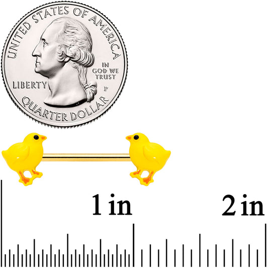 14G 9/16 Gold Tone Yellow Easter Chick Barbell Nipple Ring Set