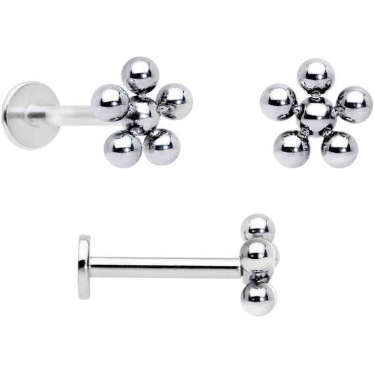 16G 5/16 Clear CZ Gem Flower Butterfly Labret Tragus Set of 3