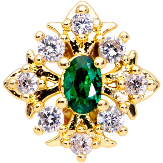 20G 5/16 Clear Green Gem Gold Tone Art Deco Style Nose Hoop
