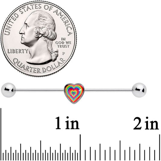 14G Rainbow Tie Dye Heart Valentines Day Industrial Barbell 38mm