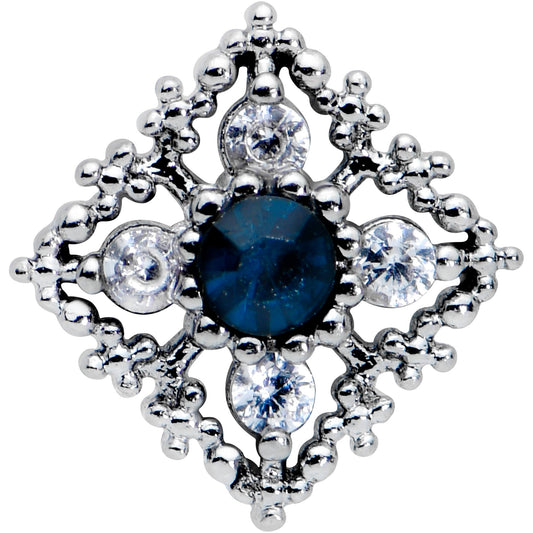 16G 1/4 Clear Blue Gem Textured Rhombus Cross Cartilage Tragus