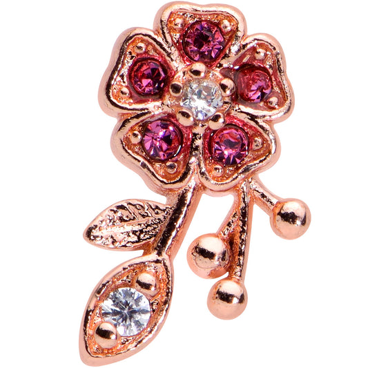 16G 1/4 Pink Gem Rose Gold Tone Heart Flower Cartilage Tragus