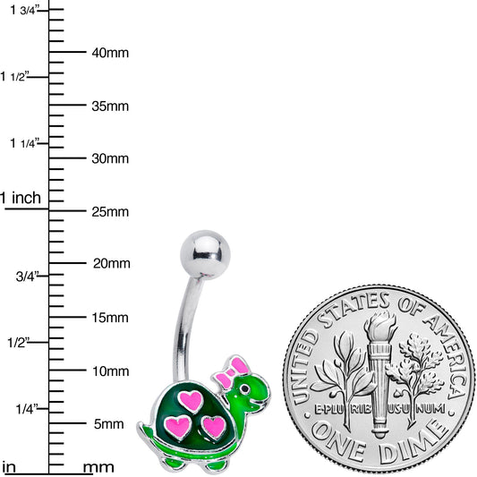 Pink Green Hearts Bow Pretty Turtle Belly Ring