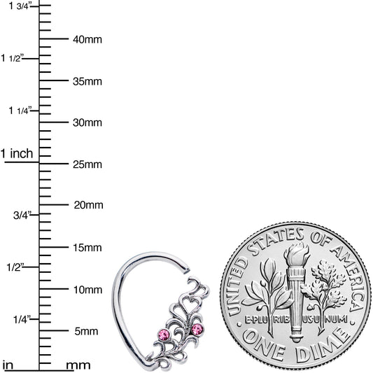 16G 3/8 Pink Gem Heart Drop Left Ear Cartilage Closure Ring