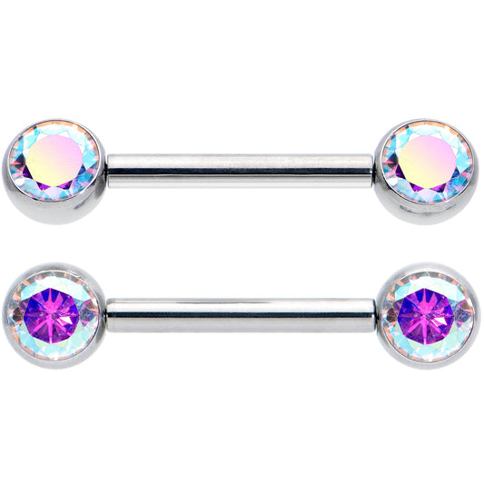 14G 1/2 Aurora CZ Gem G23 Titanium Threadless Nipple Ring Set
