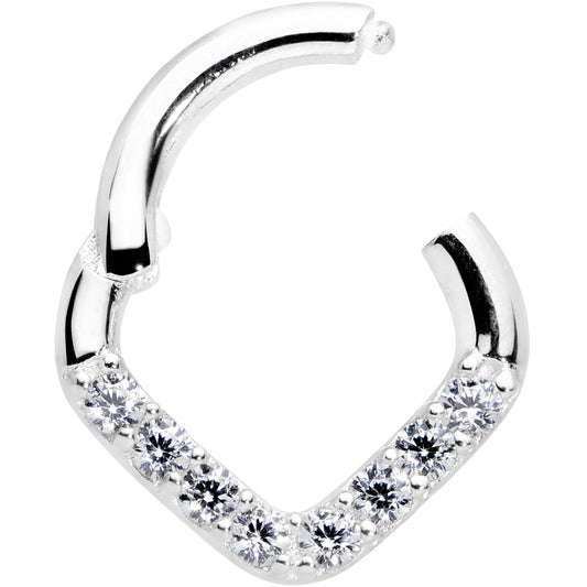 16G 1/4 14k White Gold Clear CZ Gem Chevron Hinged Segment Ring