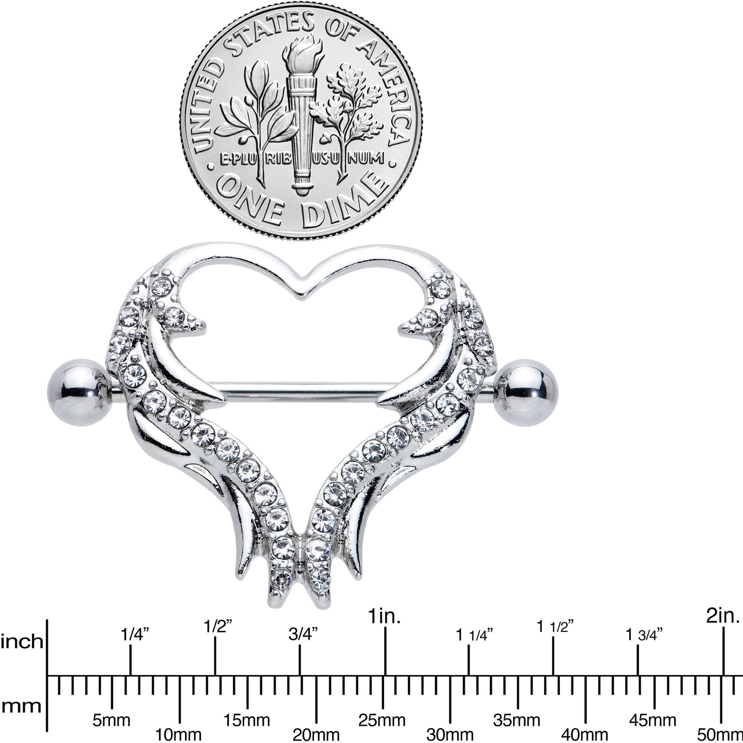 14G 3/4 Clear Gem Rock and Roll Heart Nipple Shield Set