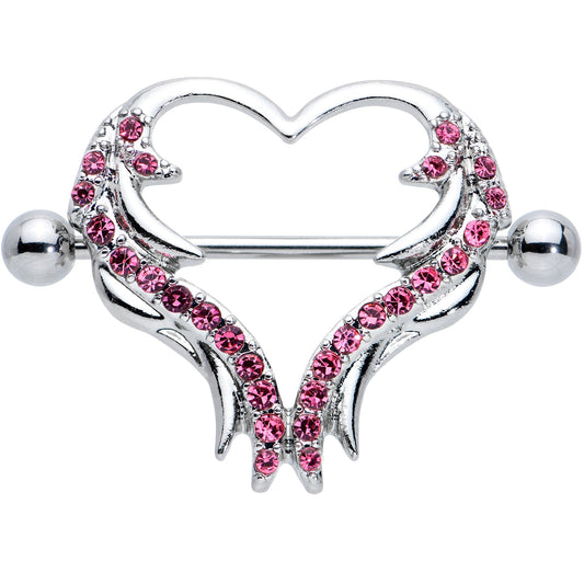 14G 3/4 Pink Gem Rock and Roll Heart Nipple Shield Set