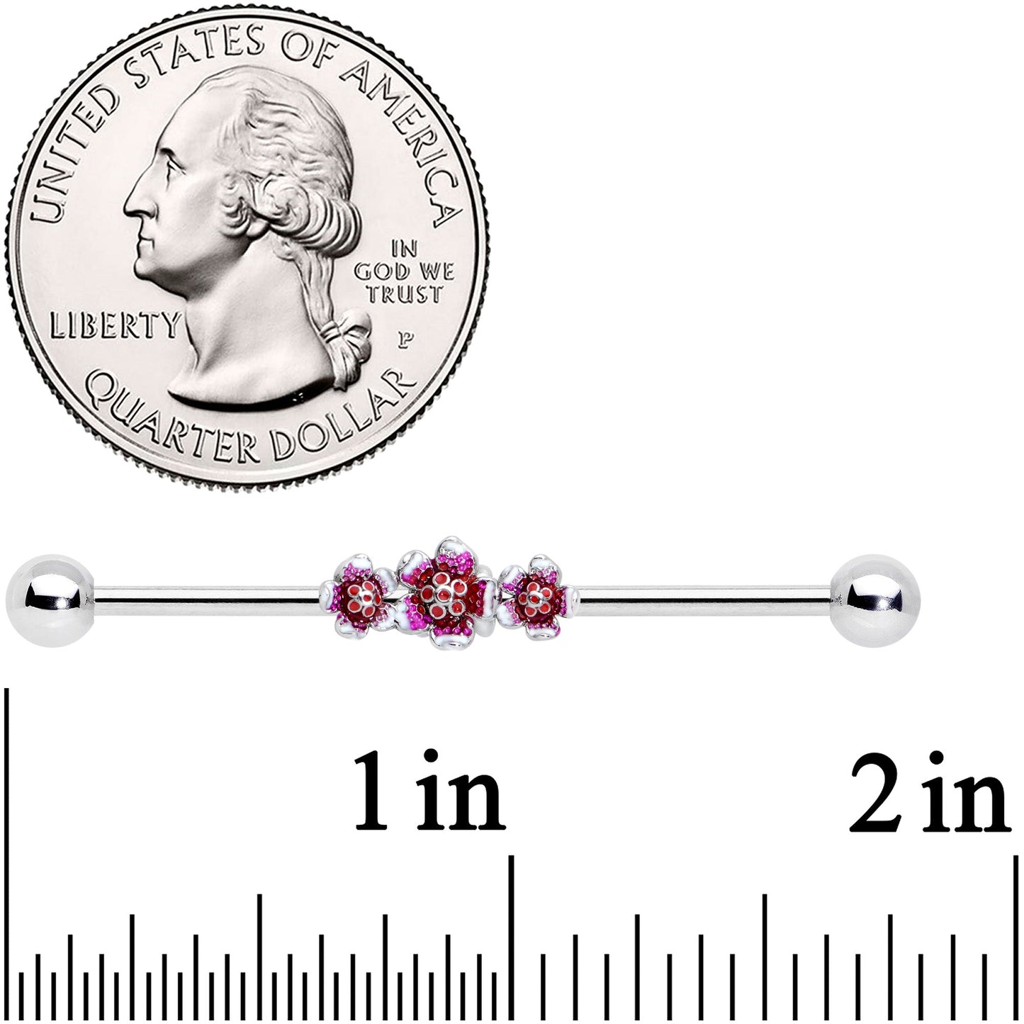 14G Flower In Flower Purple Red Industrial Barbell 38mm