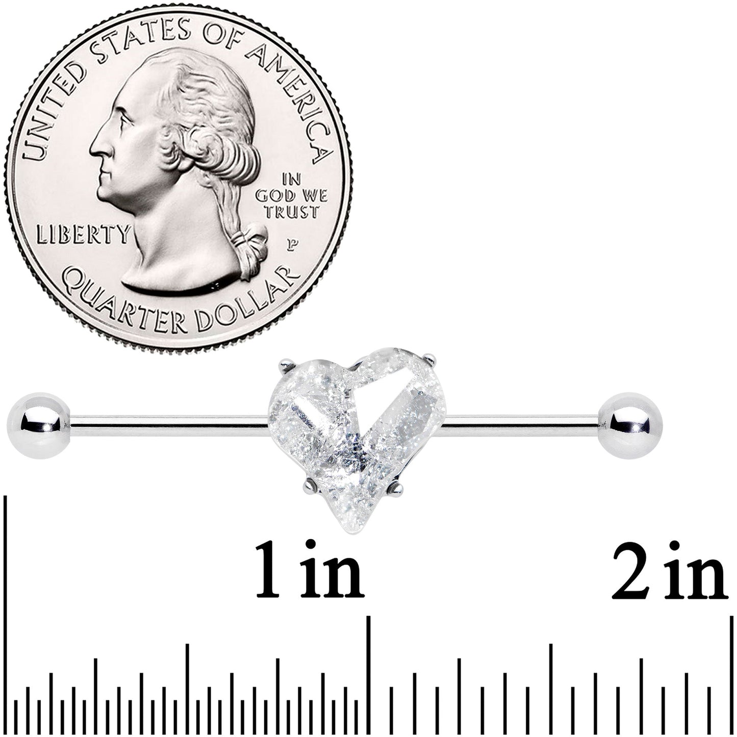 14G Clear Gem Heart Love Valentines Day Industrial Barbell 38mm