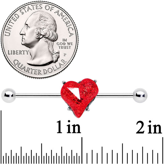 14G Red Gem Heart Love Valentines Day Industrial Barbell 38mm