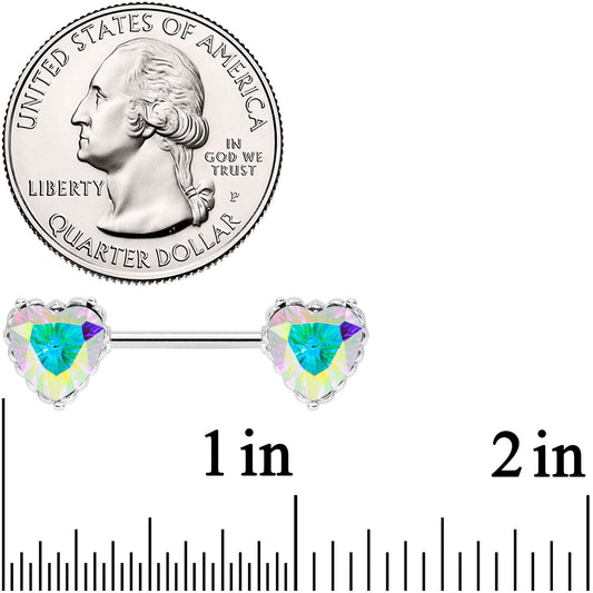 14G 9/16 Aurora CZ Gem Heart Valentines Day Nipple Ring Set