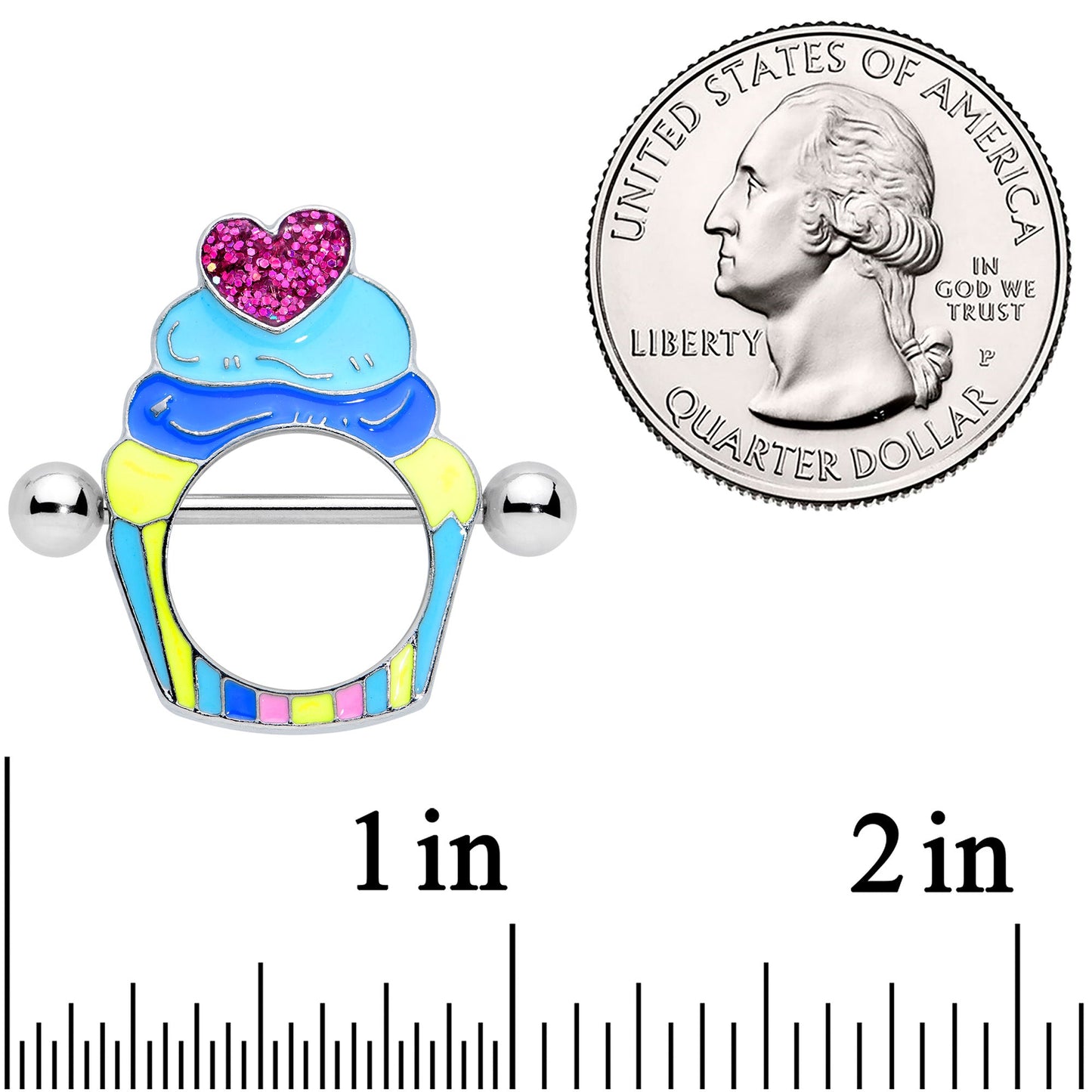 14G 9/16 Heart Topped Blue Cupcake Nipple Shield Set