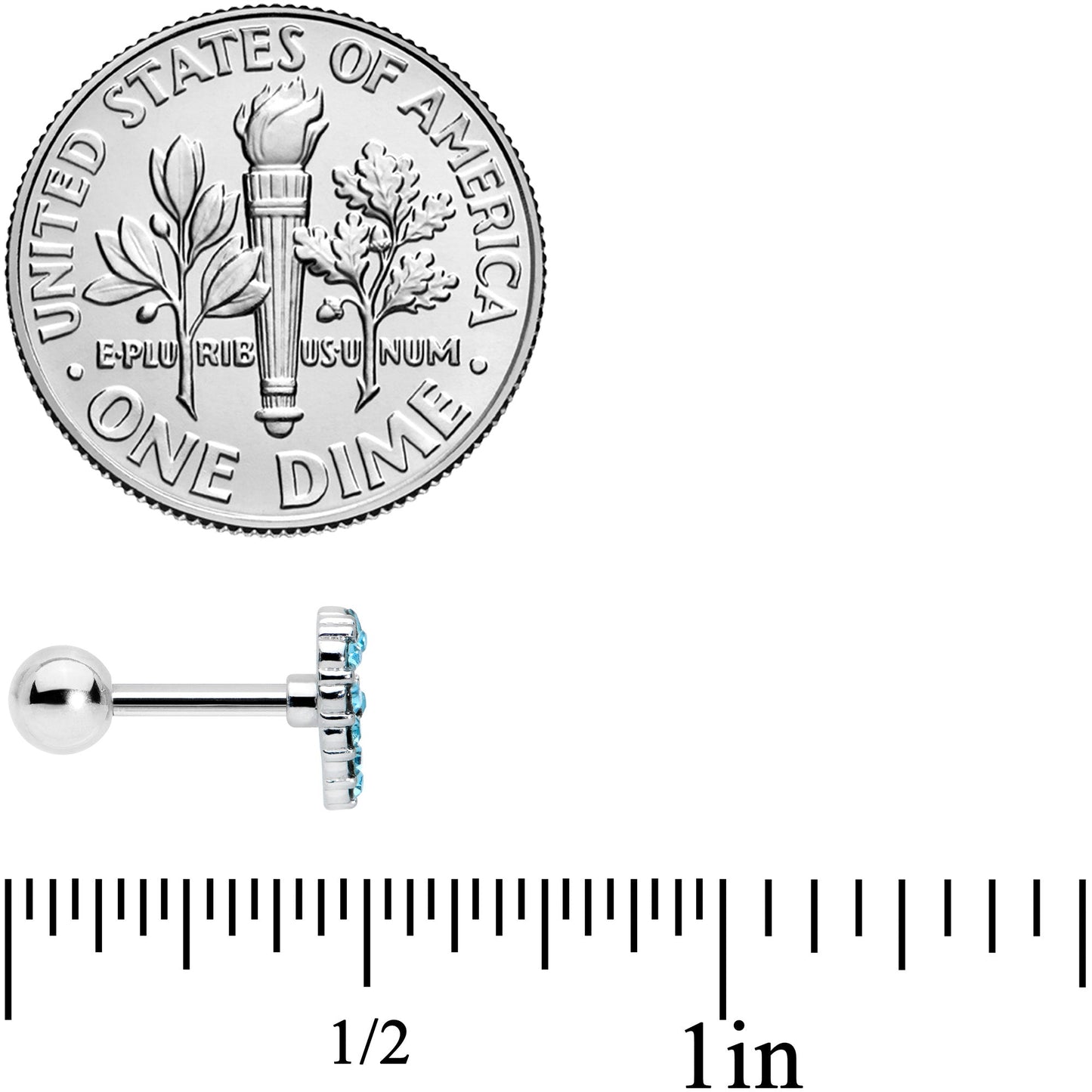 16G 1/4 Blue Gem Floral Hollow Heart Cartilage Tragus Earring