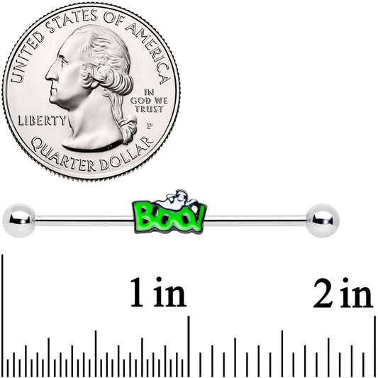 14G Green Boo Smile Ghost Halloween Industrial Barbell 38mm