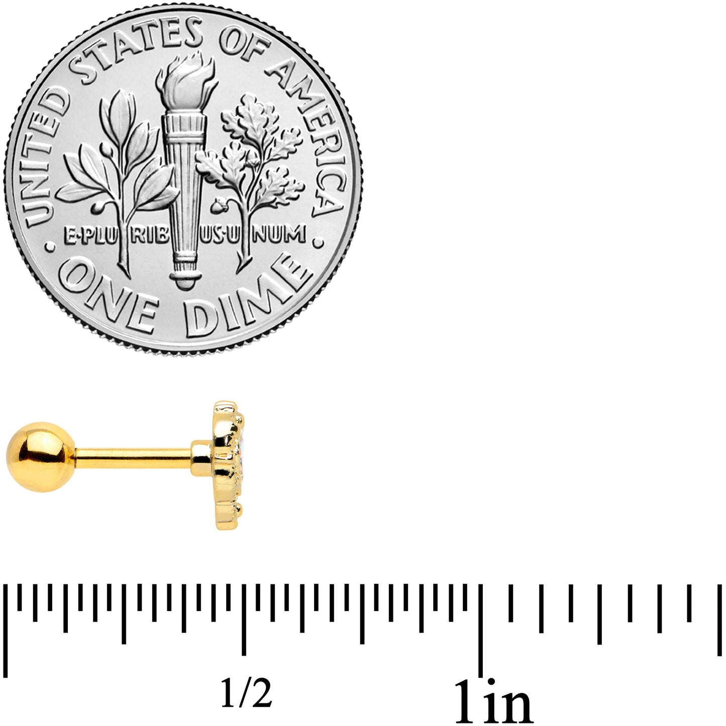 16G 1/4 Aurora Gem Gold Tone Baroque Heart Cartilage Tragus