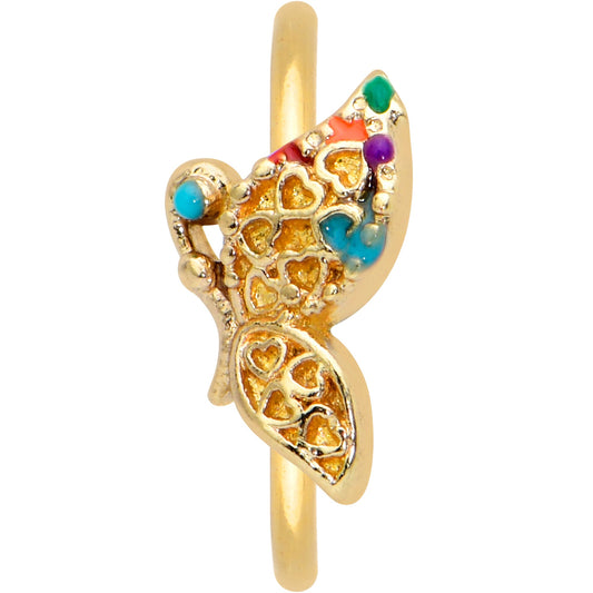 20G 5/16 Gold Tone Colorful Hearts Butterfly Nose Hoop