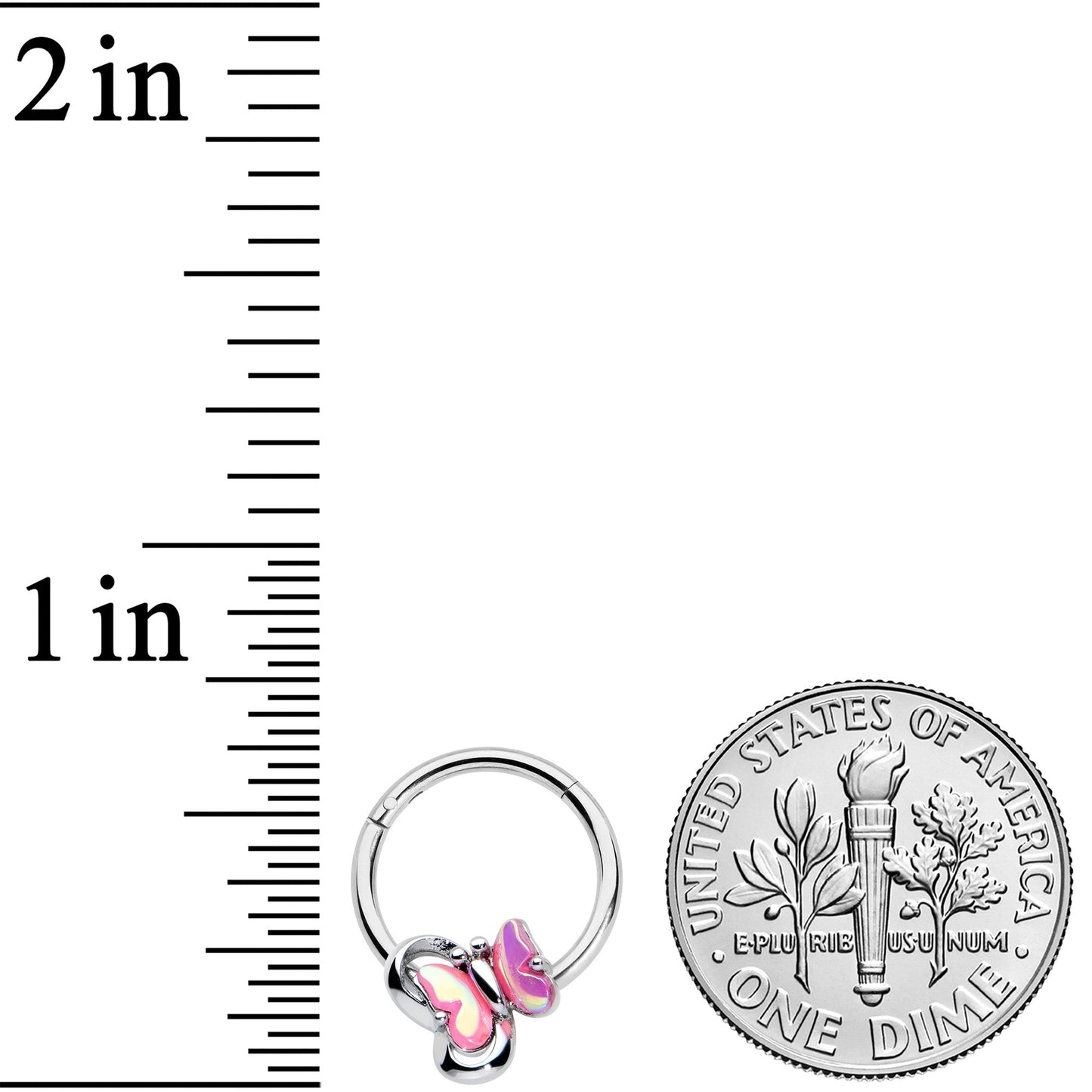 16G 3/8 Heart Pink Butterfly Hinged Segment Ring