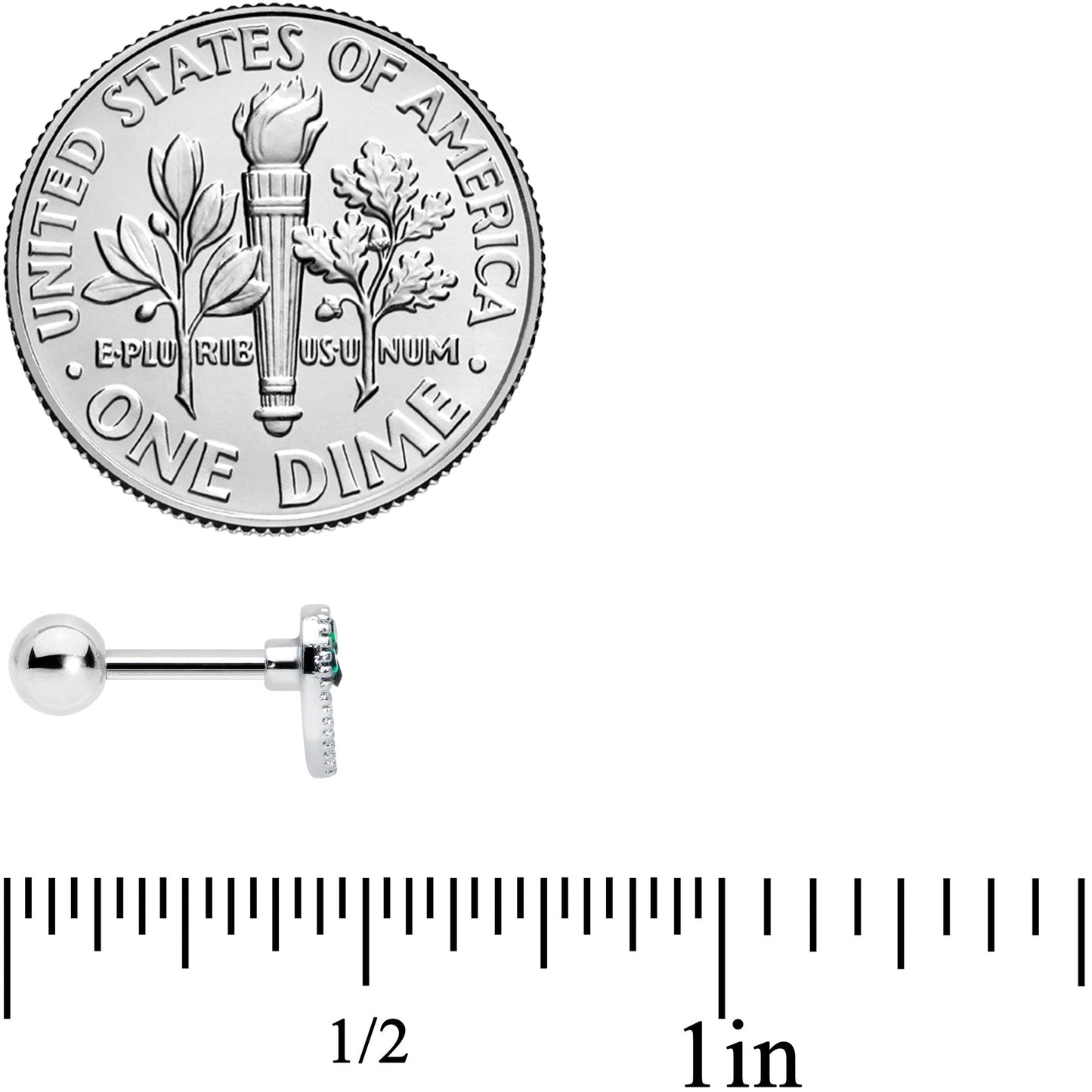 16G 1/4 Green Gem Heart Tree Valentine Cartilage Tragus