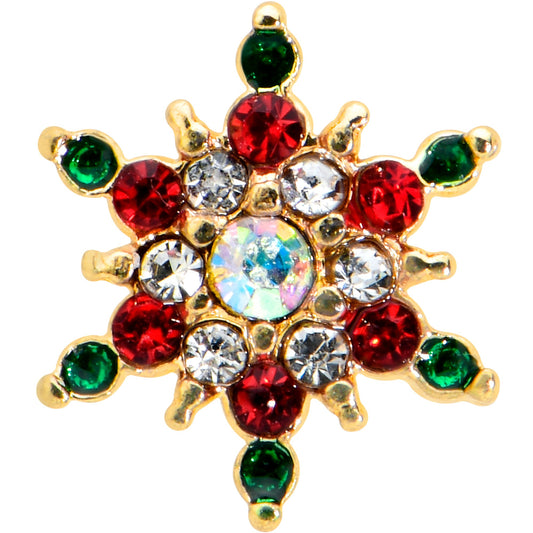 16G 5/16 Red Aurora Gem Gold Tone Xmas Star Holiday Labret Tragus