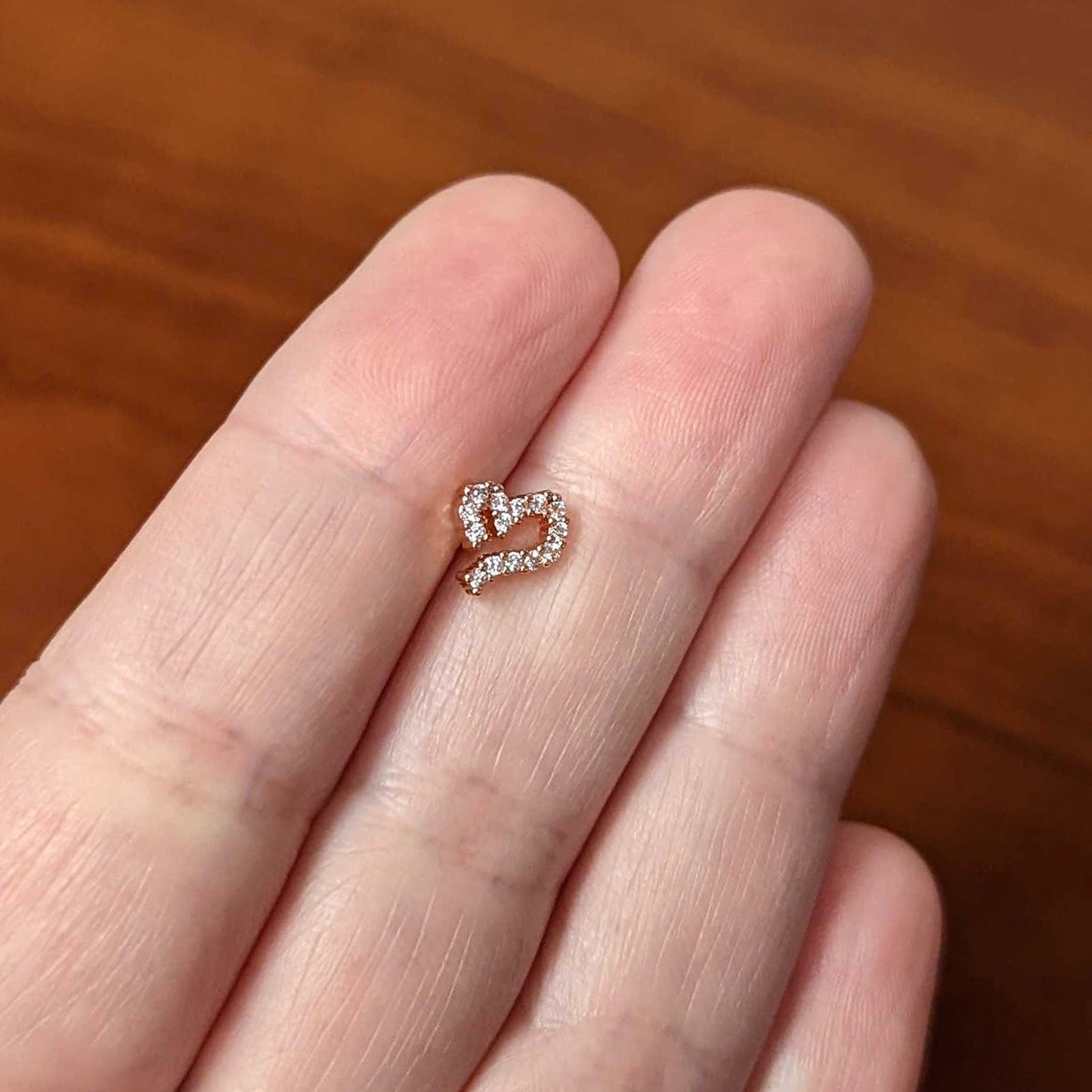 16G 1/4 Clear CZ Rosy Hue Half Heart Internal Thread Labret Tragus