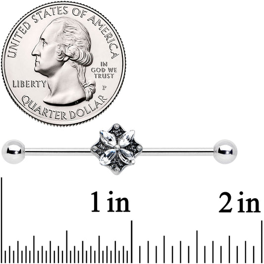 14G Clear Gem Floral Rhombus Baroque Industrial Barbell 38mm