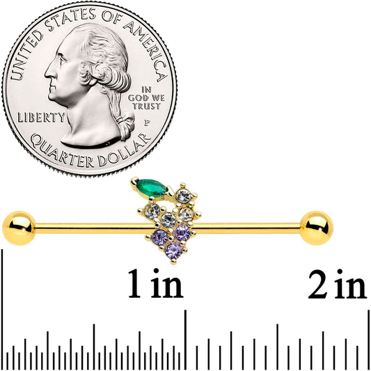 14G Clear CZ Gem Gold Tone Bunch Grapes Industrial Barbell 38mm