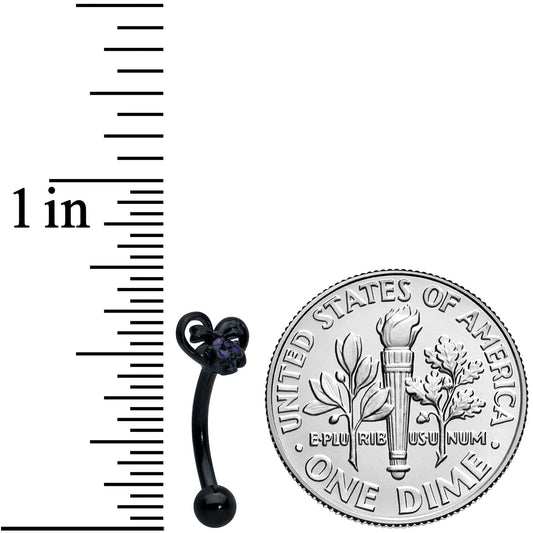 16G 5/16 Black Heart Purple Skull Bow Curved Eyebrow Ring