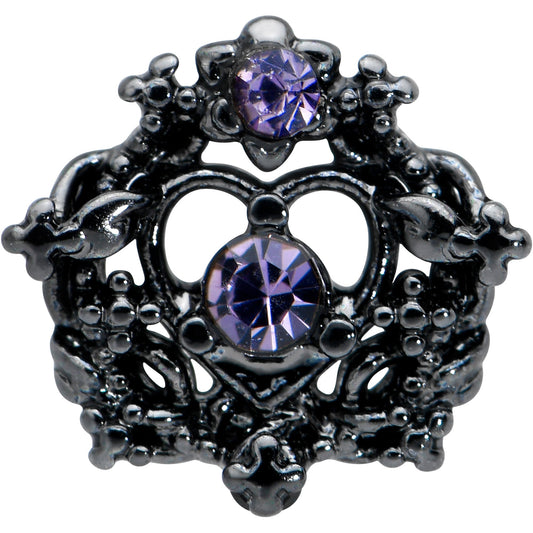 16G 1/4 Purple Gem Regal Black Crown Heart Cartilage Tragus