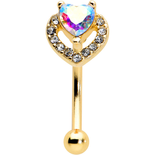 16G 5/16 Aurora Gem Gold Tone Rococo Heart Curved Eyebrow Ring