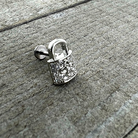 16G 5/16 Clear CZ Gem Lock It Up Labret Monroe Tragus