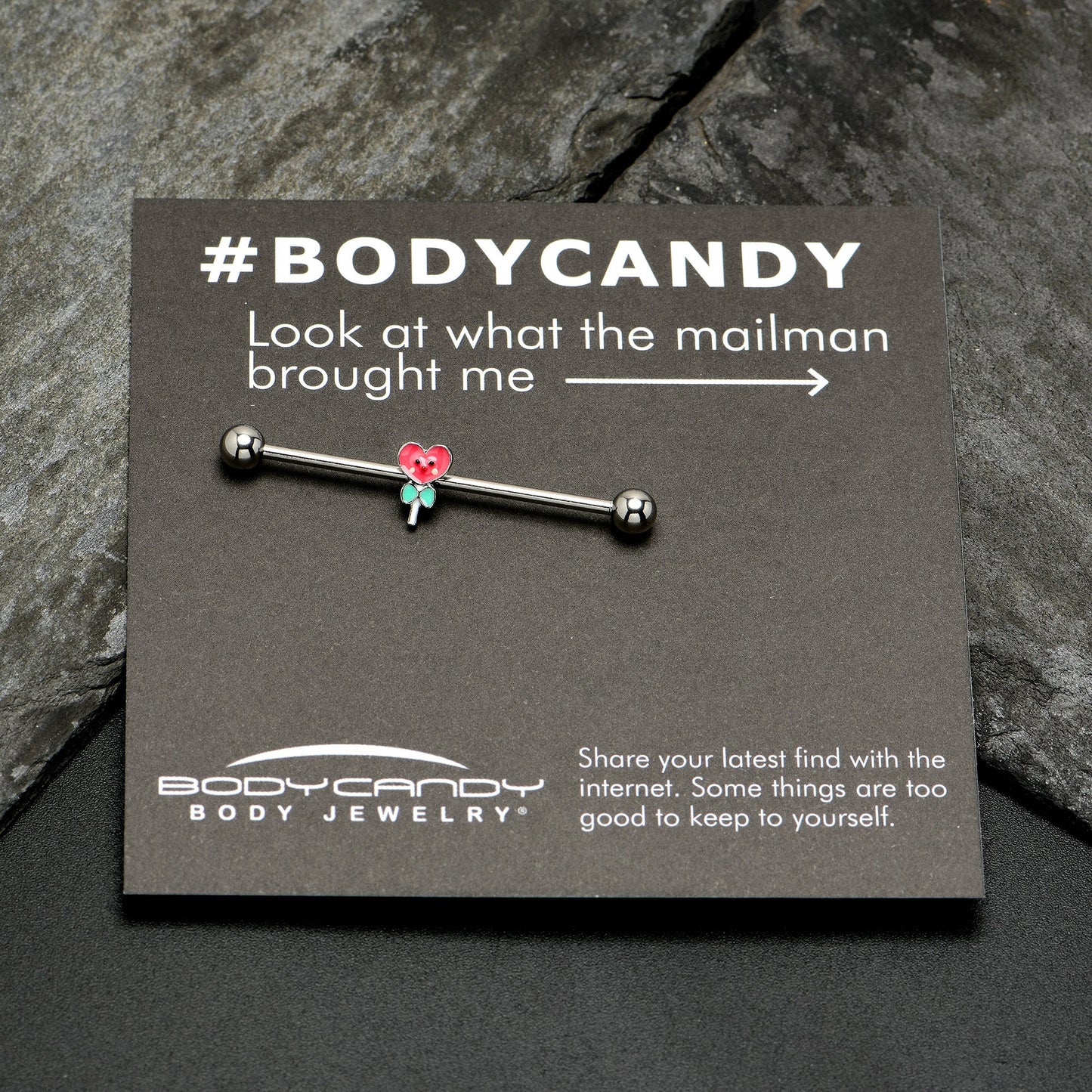 14G Sweet Happy Heart Lollipop Industrial Barbell 38mm