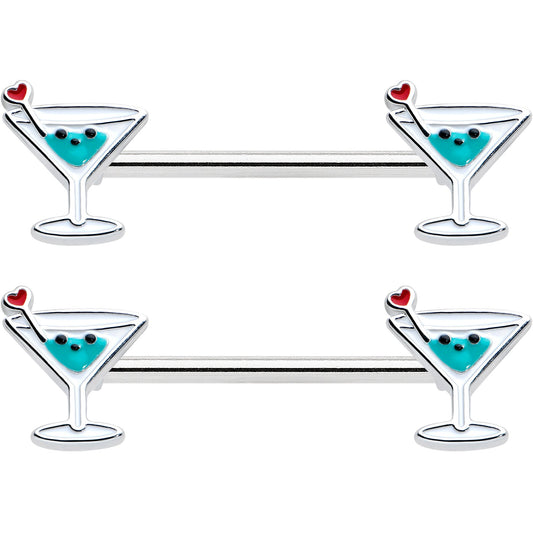 14G 9/16 Sweet Martini Glass Heart Barbell Nipple Ring Set