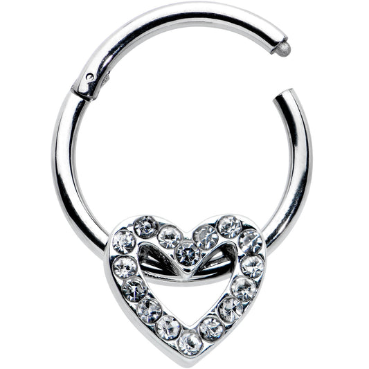 16G 3/8 Clear Gem Open Heart Valentine Hinged Segment Ring