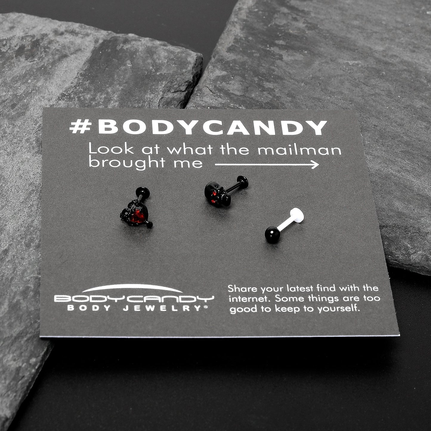 16G 5/16 Red CZ Gem Black Skull Passion Heart Labret Tragus Curation Set of 3