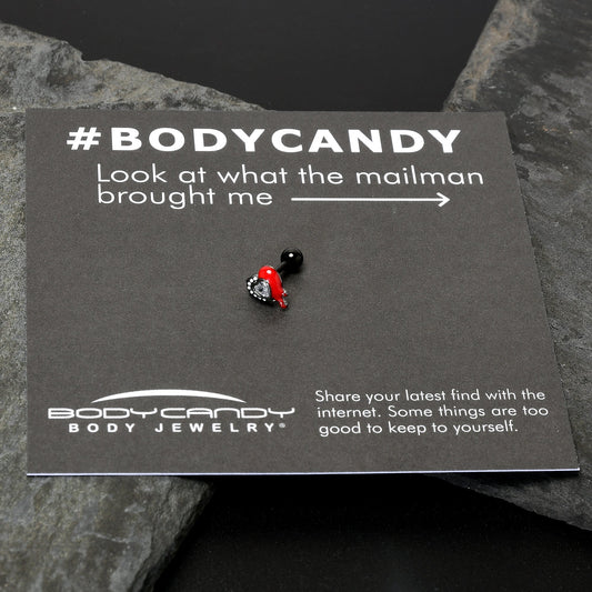 16G 1/4 Clear Gem Black Bleeding Heart Cartilage Tragus Earring