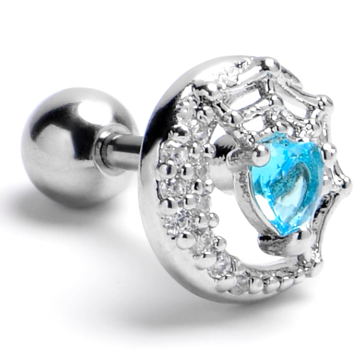16G 1/4 Blue Gem Heart Web Moon Cartilage Tragus Earring