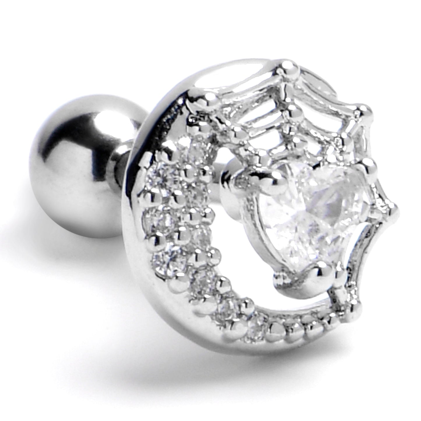 16G 1/4 Clear Gem Heart Moon Web Cartilage Tragus Earring