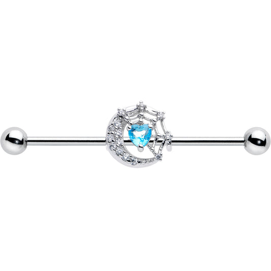 14G Blue CZ Gem Heart Web Moon Industrial Barbell 38mm