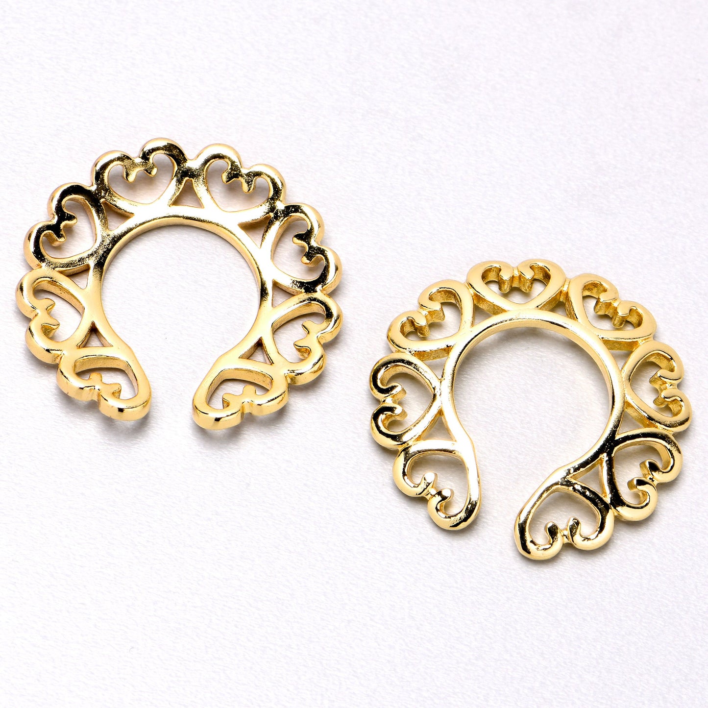 Gold Tone Filigree Hearts Clip On Fake Nipple Ring Set