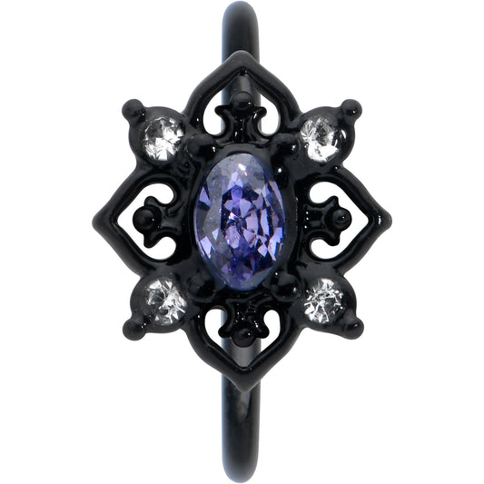 20G 5/16 Purple Gem Black Scrolling Hearts Nose Hoop
