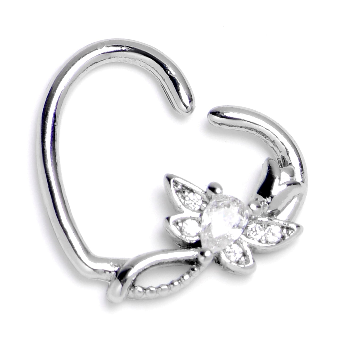 16G 3/8 Clear Gem Bold Dragonfly Heart Left Side Cartilage Earring